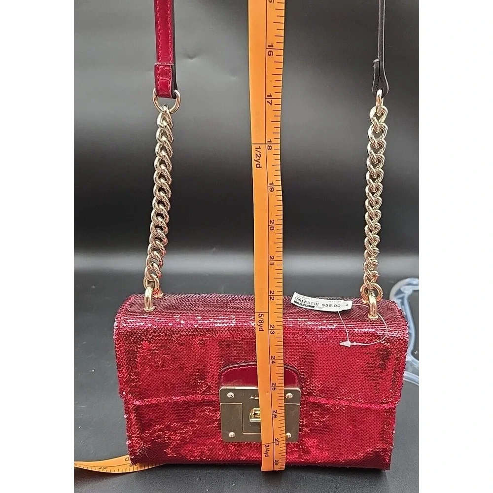 Aldo Red Sequent Handbag W/ Yellow Metal Chain Adjustable‎ Evening Event Purse